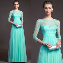 Load image into Gallery viewer, Elegant Round Neck Long Sleeve A-line Chiffon Evening Dress