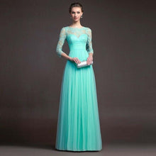 Load image into Gallery viewer, Elegant Round Neck Long Sleeve A-line Chiffon Evening Dress