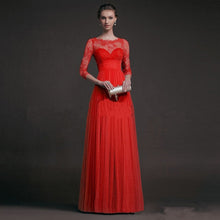 Load image into Gallery viewer, Elegant Round Neck Long Sleeve A-line Chiffon Evening Dress