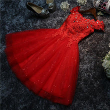 Load image into Gallery viewer, Red Applique Short Evening Dress