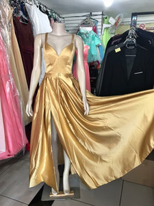 Plus size Evening Dress with High Slit prom Satin