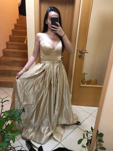 Plus size Evening Dress with High Slit prom Satin